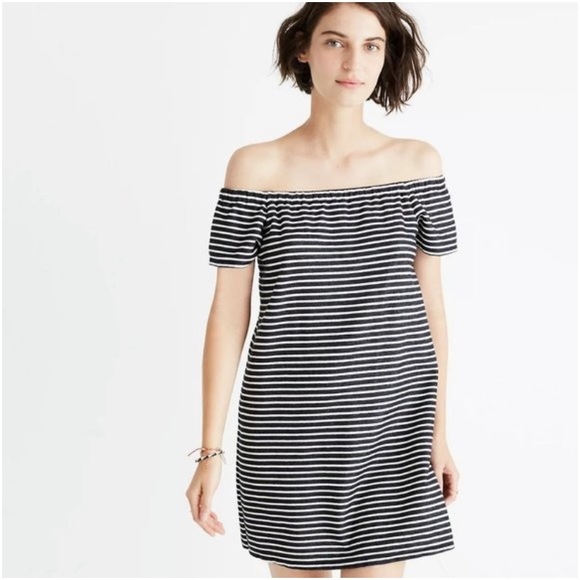 Madewell Off the Shoulder Melody Dress in Gray/White Stripe Sz XS - Picture 2 of 12